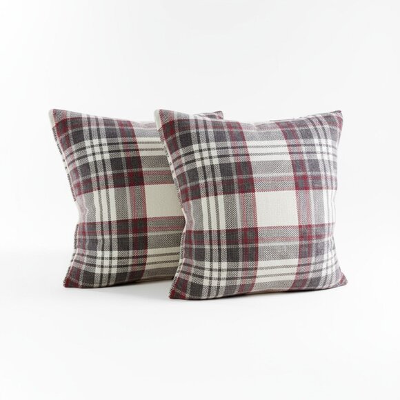 Envogue Holiday Plaid Throw Pillows Set of 2  Red Gray White - Picture 1 of 9